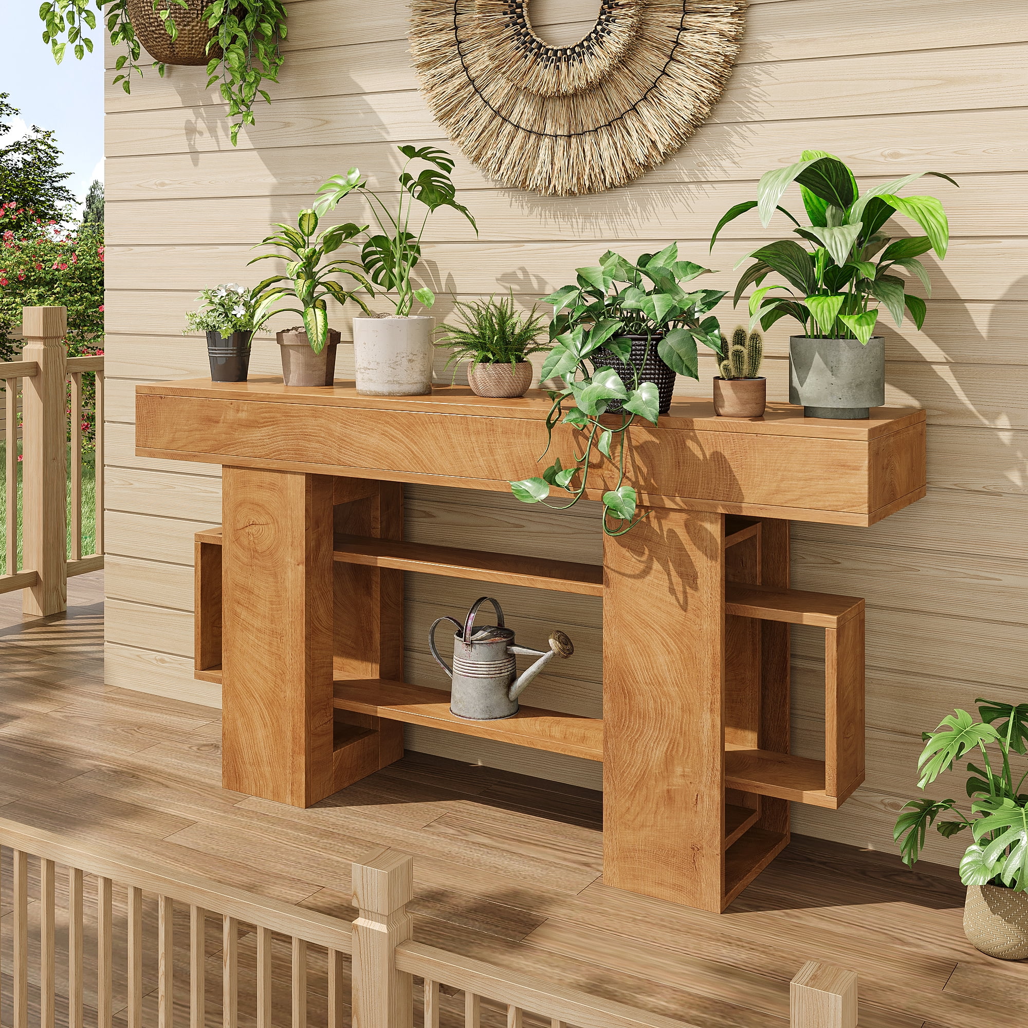 Frmobepts Console Table, Farmhouse 63" Long Narrow Entryway & Sofa Tables for Hallway, Tall Accent Table Behind Couch for Foyer Living Room,Oak