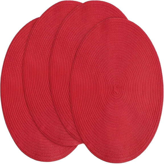 AUQ 2026 New 15 Inch Round Braided Placemats Set of 4,Washable Heat Resistant Cotton Polyester Circle Place Mats for Kitchen Dining Table - Red