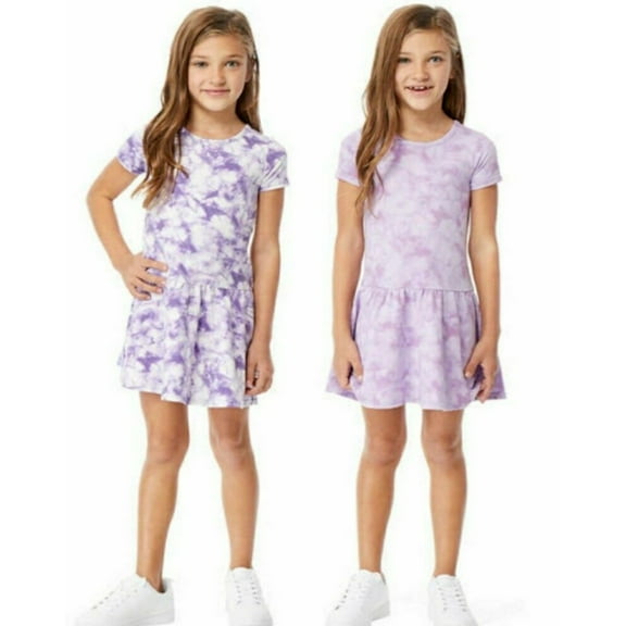 32 Degrees Cool Little Girl's 2 Piece Ultra Soft Dresses (Deep Lavender/Wild Flower Tie Dye, 2T)