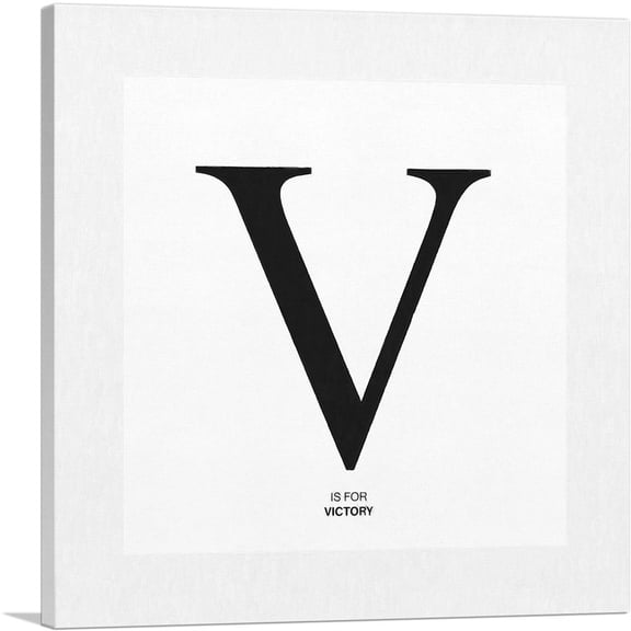 ARTCANVAS Modern Black and White Gray Serif Alphabet Letter V Canvas Art Print - Size: 36" x 36" (0.75" Deep)