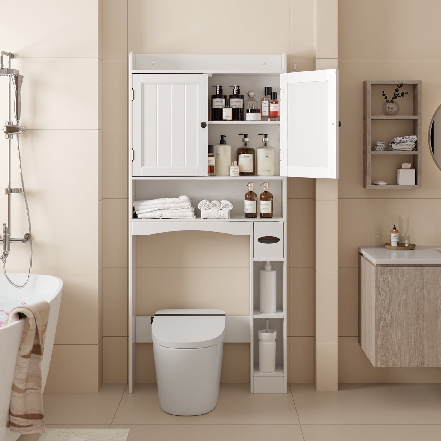 Over The Toilet Storage Cabinet, Asofer 70.3" Bathroom Storage with Adjustable Shelf, White