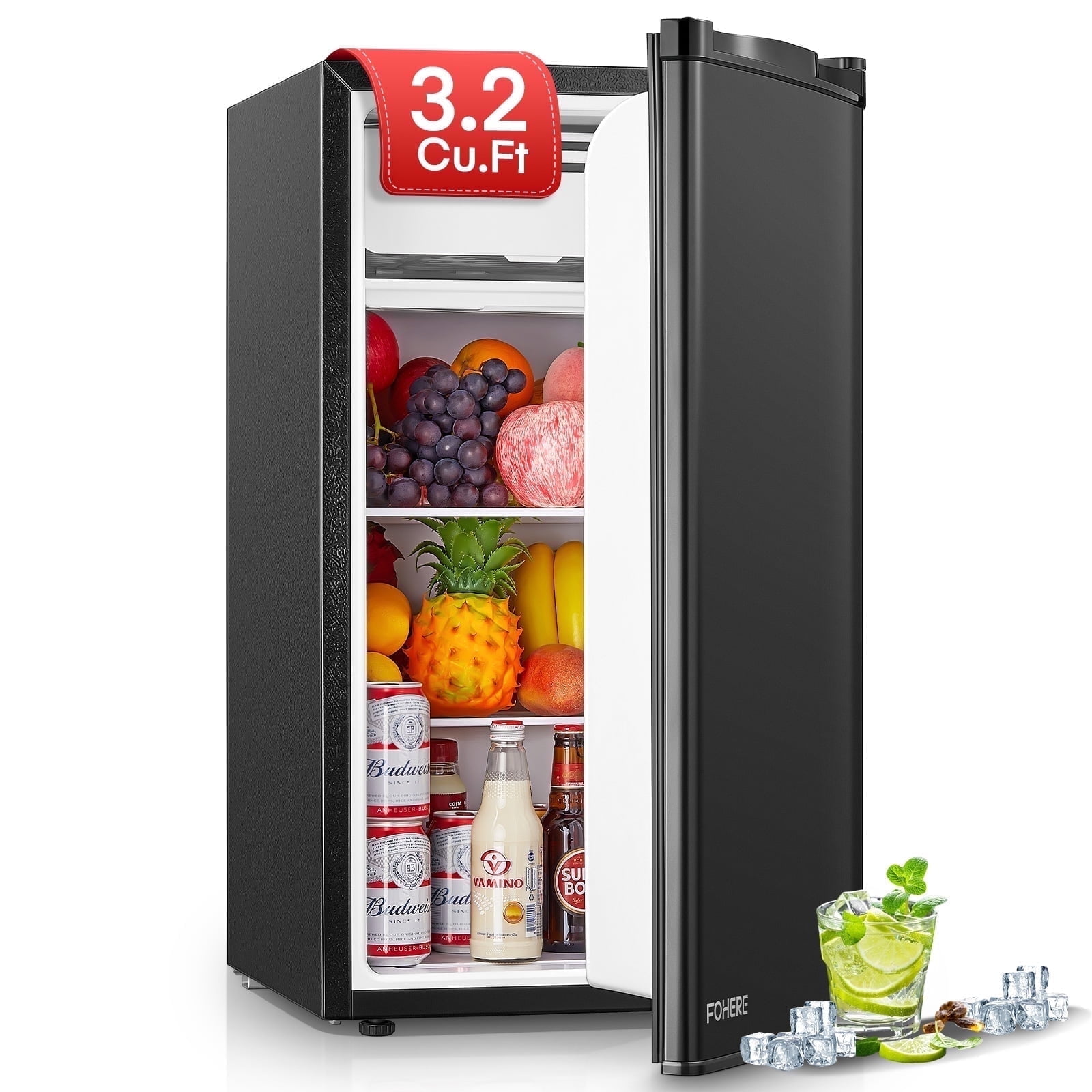 Fridge with Freezer for Bedroom, 3.2 Cu. ft Refrigerator for Office, Single Door for Apartment, Summer