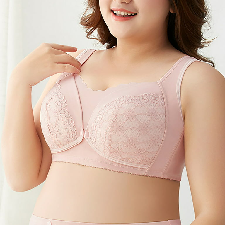 CLZOUD Wide Band Bras for Women Pink Ladies' Solid Breastfeeding Bra Front  Vest Non Rim Cotton Fashion Underwear S