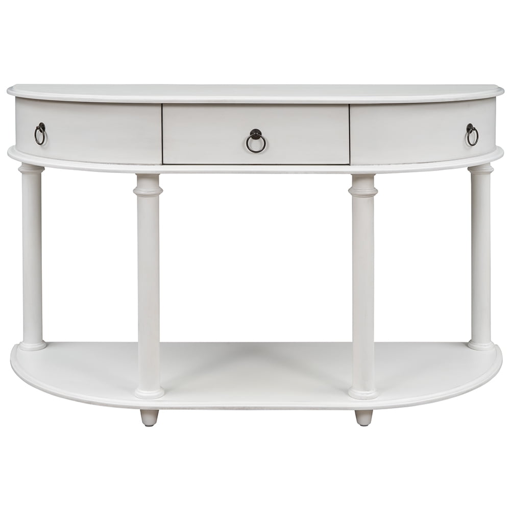 Lowestbest Retro Curved Console Table, Half Moon Entry Table, Solid Wood Frame and Legs with Single Drawer (White) Lowestbest Retro Curved Console Table, Half Moon Entry Table, Solid Wood Frame and Legs with Single Drawer (White)