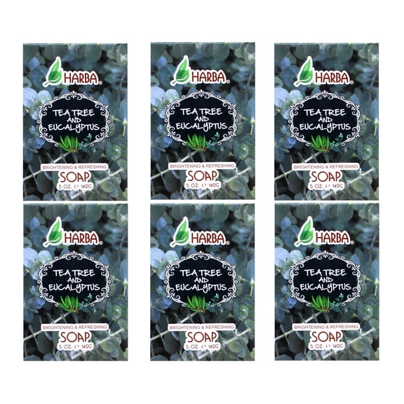 Harba Bath Soap, Brightening & Refreshing, Tee Tree & Eucalyptus, 5 OZ - 6 Pack