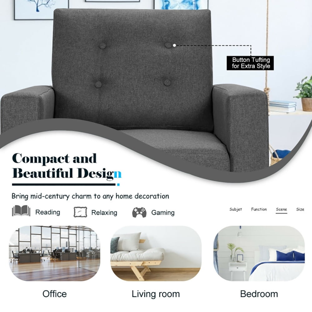 Finihen Upholstered Armchair Chair, Mid-Century Upholstered Armchair Club Chair with Rubber Wood Legs, for Living Room, Bedroom, Gray