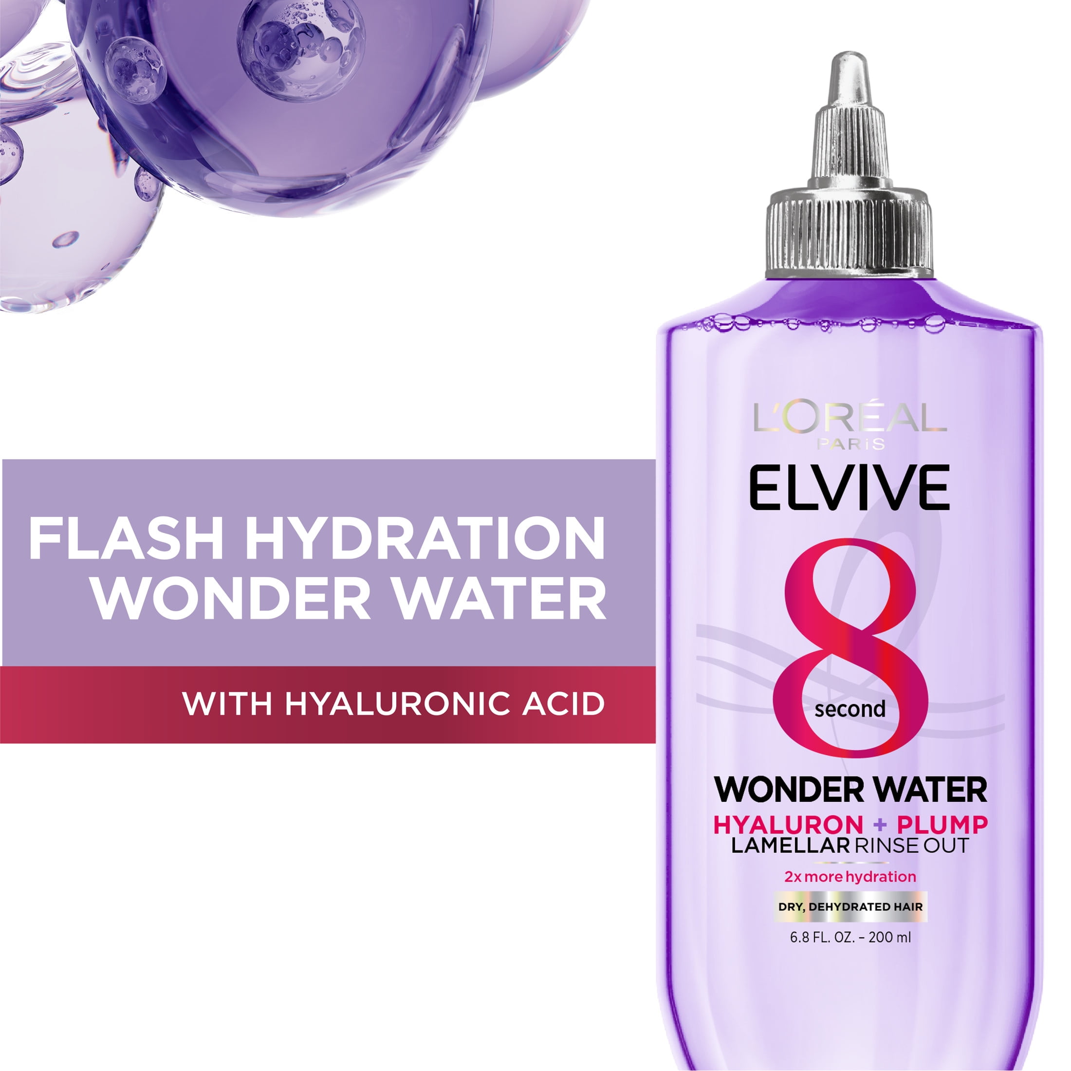 LOreal Paris Elvive Hyaluron Plump Hydration Wonder Water Rinseout Treatment, Squeeze, 6.8 fl oz  (图3)