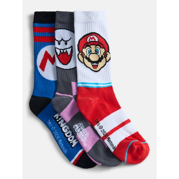 Men's Super Mario 3pk Socks, Sizes 10-13