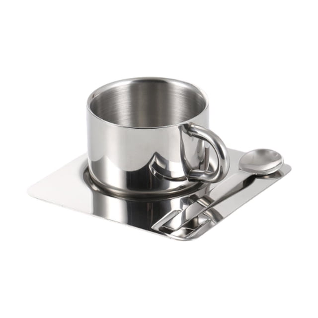 Coffee Cup Spoon Plate Juego de leche Copa de acero inoxidable Taza de café portátil de té portátil Portable para la oficina Camping Office Hogar