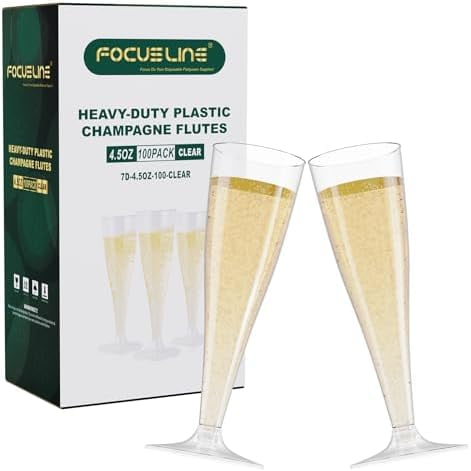 100 Pack 4.5 Oz Plastic Champagne Flutes, Clear Plastic Champagne Glasses, Disposable Toasting Glasses Recyclable Cups for Wedding Party