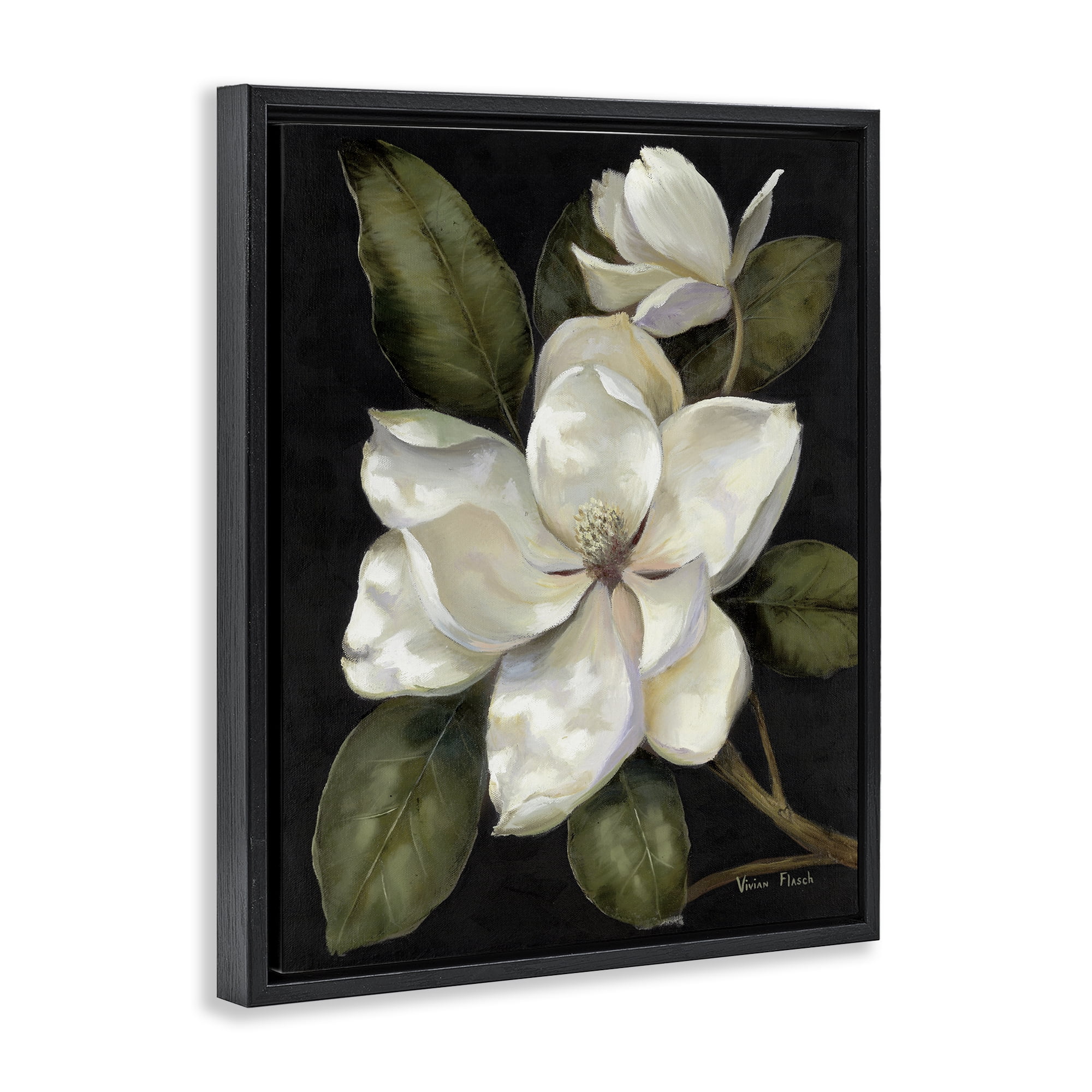 Stupell Industries Blooming Magnolia Buds Black Framed Floater Canvas Wall Art, design by Nan