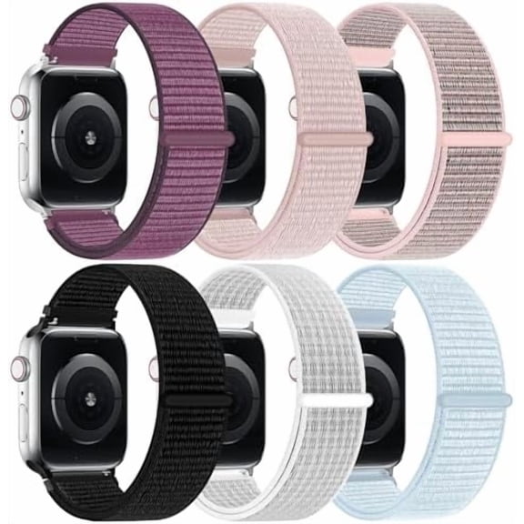 6 Pack Nylon Sport Loop Bands for Apple Watch Men Women, Adjustable Replacement Straps Fits 38/40/41/42mm iWatch Series11 10 9 8 7 6 5 4 3 2 1 SE Ultra