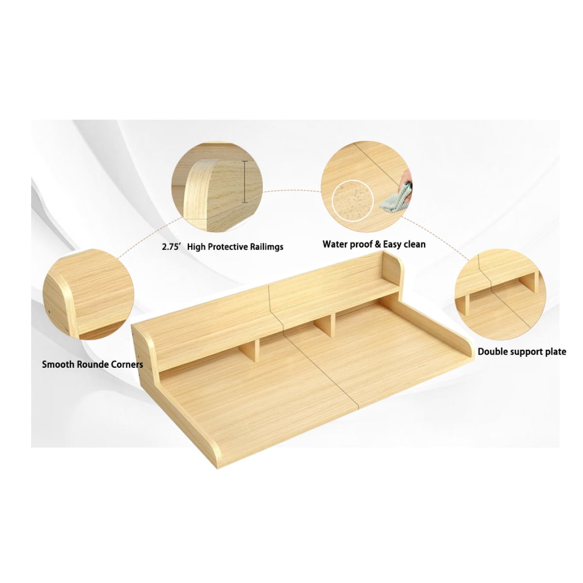 54" x 27.5" Double Layer Washer Dryer Countertop  Oak  Laundry Wood Shelf Topper with Non-Slip Pads & Edge for Laundry Room Storage Organization