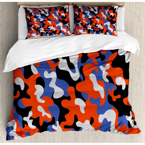 Camouflage King Size Duvet Cover Set, Abstract Paint Splashes