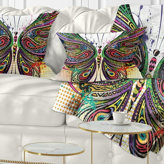 Designart Variegated Butterfly - Abstract Throw Pillow - 12x20