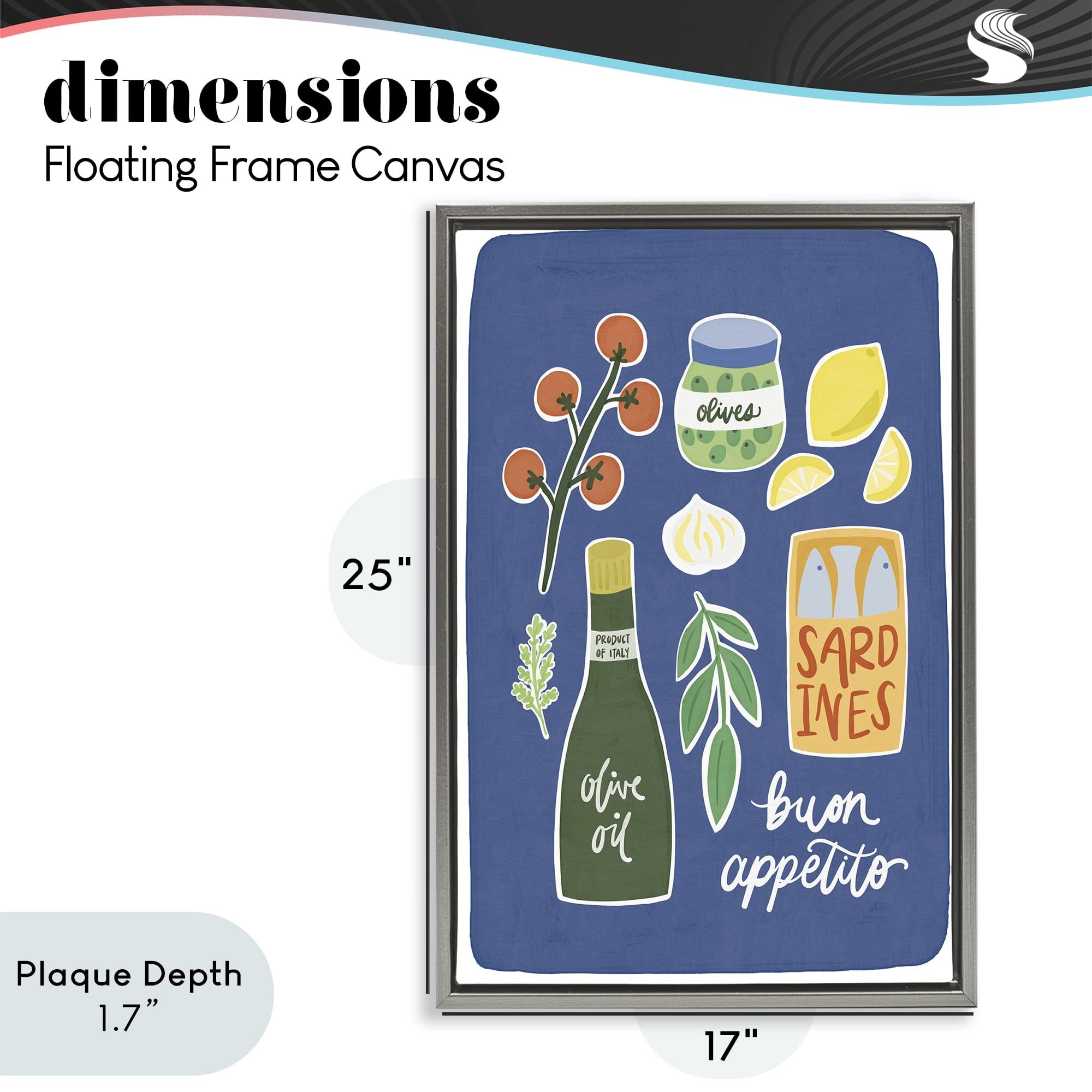 Stupell Industries Italian Kitchen Necessities Gray Framed Floater Canvas Wall Art, design by Amanda Houston