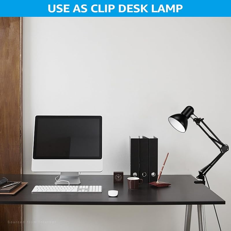 Metal Desk Lamp with Clamp, Swing Arm, Architect Adjustable Gooseneck Table Lamp, Clip Desk Lights for Home Office, Work, Study, Reading, E26 Base, Multi-Joint, Black