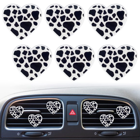 Sujetadores para rejilla de ventilación del auto Xinjincang con estampado de vaca y forma de corazón, 6 piezas