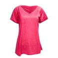 thumbnail image 4 of WIZUTIZ Plus Size Tops for Women up to 65% Off Basic Summer-Beach Fashion Tshirt Solid Plain Short Sleeve T-shirt Loose Fit V-Neck Fluffy Blouse Work Out Trendy Tops Cotton Linen Ladies Tshirts Pink, 4 of 6