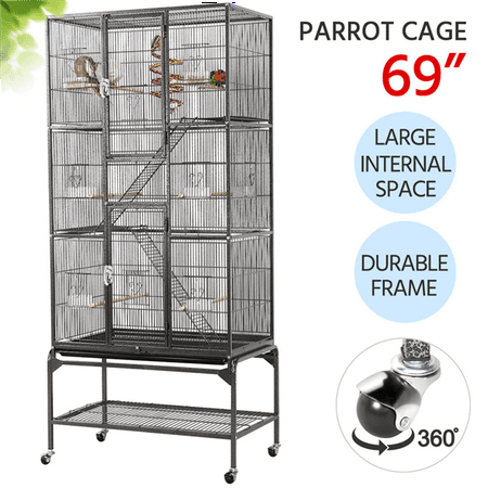 Yaheetech 69''H Extra Large Pet Cage for Small Animal, Mobile Large Bird Cage Parrot Cage for African Grey Sun Conures Parakeets Cockatiels, Large Rolling Metal Pet Cage with Detachable