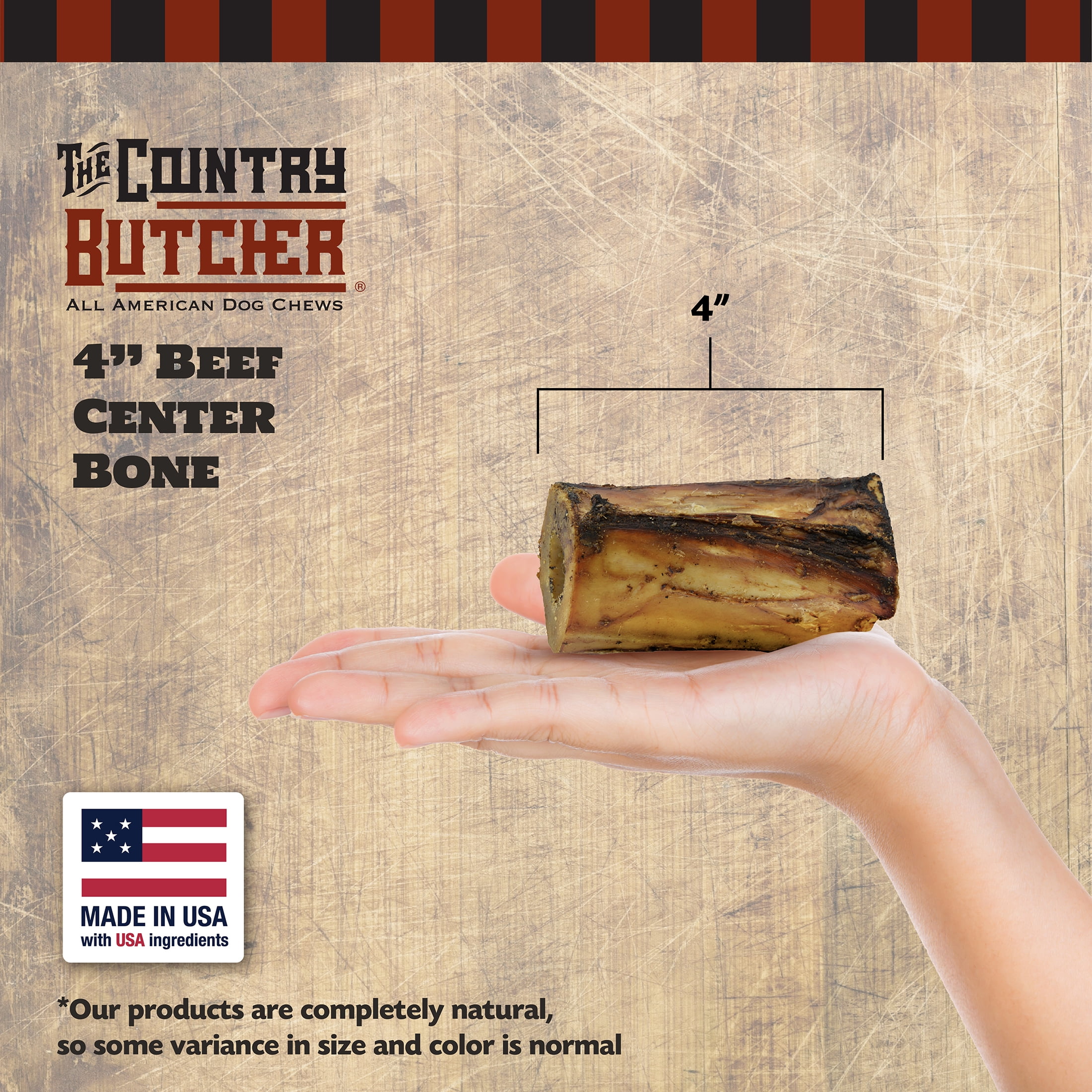 The Country Butcher Medium (4") Beef Center Dog Bones with Marrow & Meaty Pieces, Moderate to Aggressive Chewers, Made in USA, 3 Count