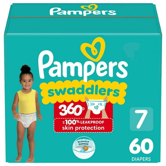 Couches à enfiler Pampers Swaddlers 360, taille 7 pour une protection de la peau jusqu’à 100 % sans fuites et des changements faciles 60CT