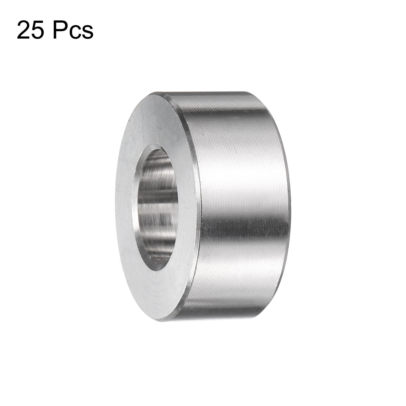 25 Pack Stainless Steel Spacer 1/2" Bore x 1" OD x 7/16" Length Screw Bushing Plain Finish Round Metal Spacer for M12 Screws Bolts and Rods