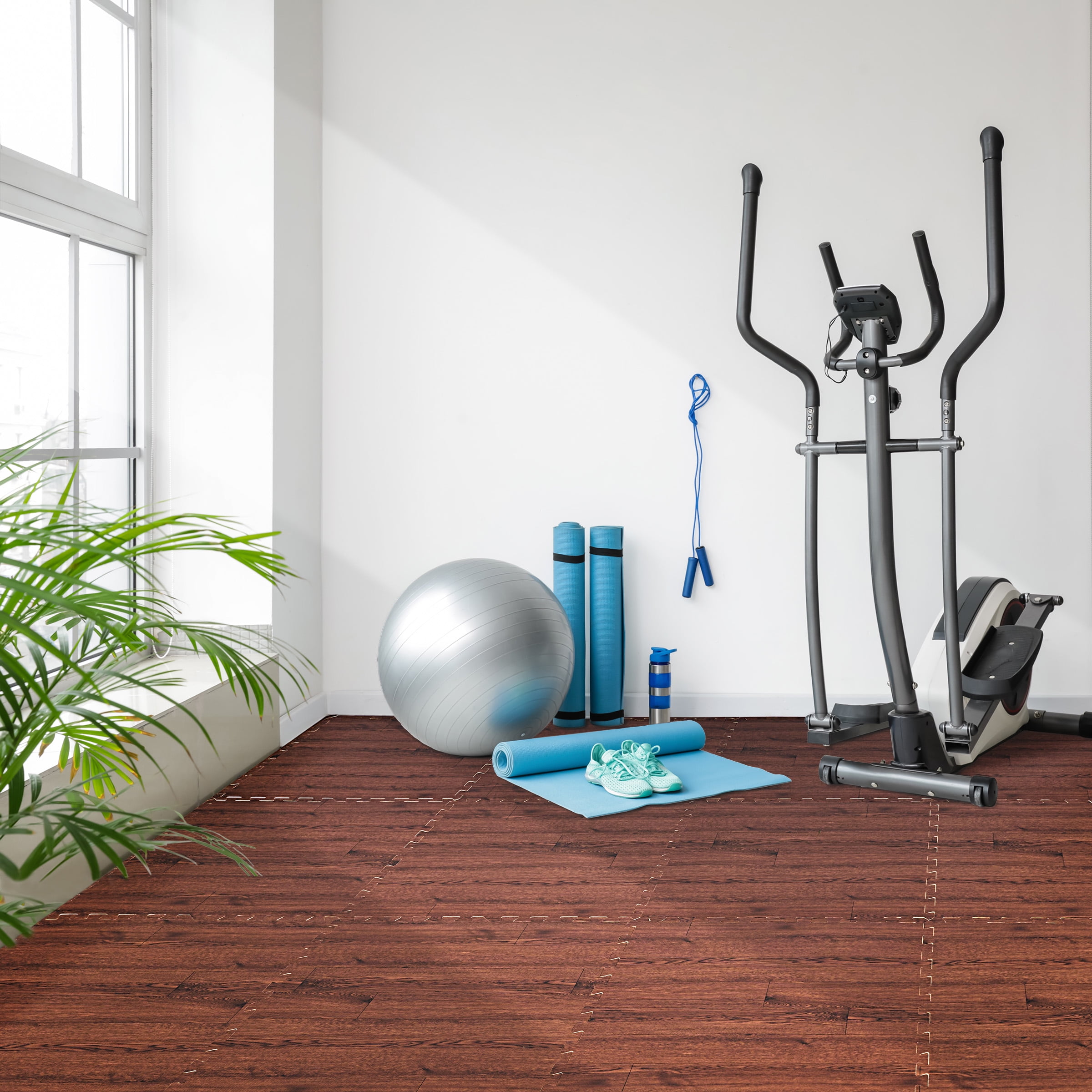 Sorbus Waterproof Wood Grain Foam Floor Tiles, 16 Tiles, 64 Sq Ft, Interlocking, Mahogany
