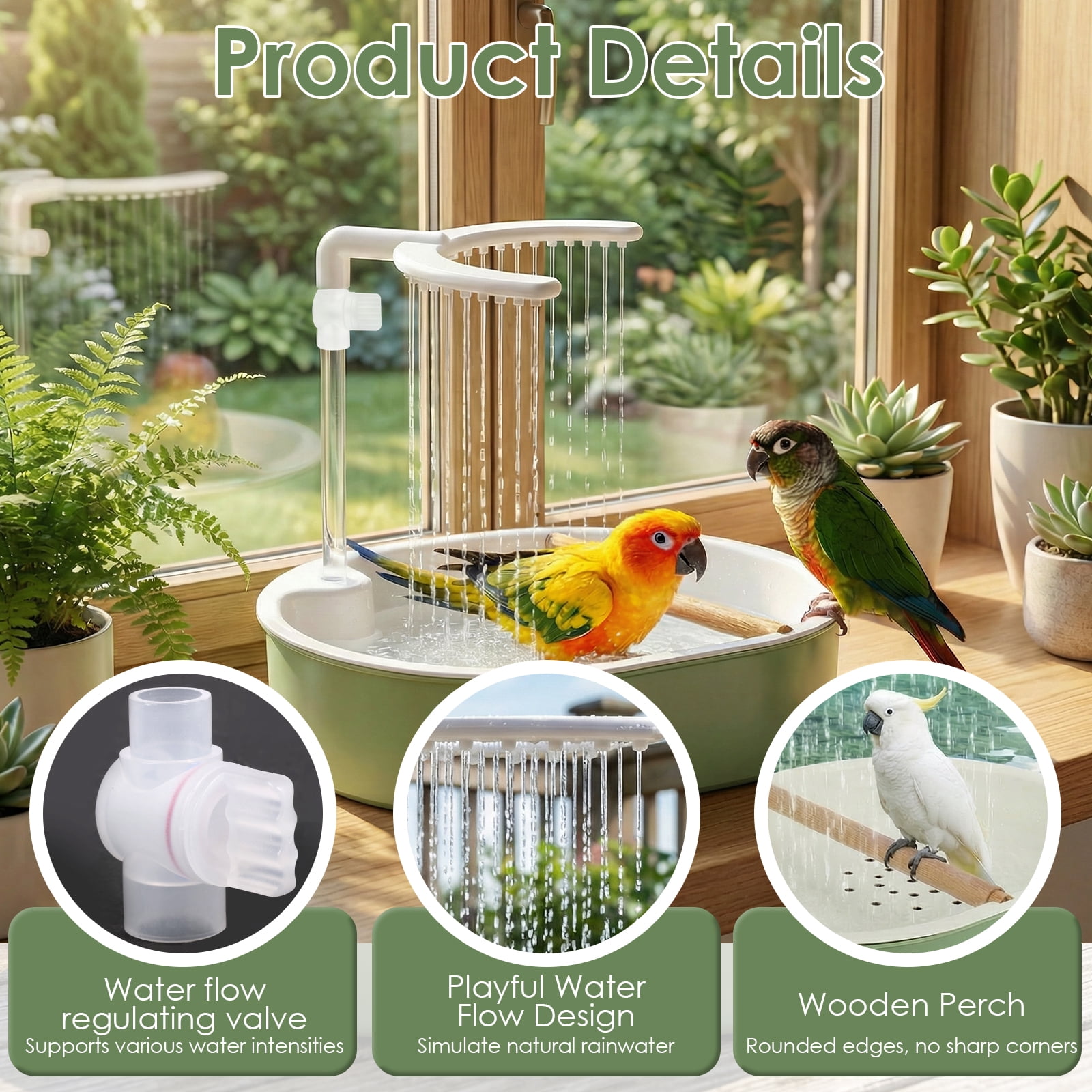 Ihvewuo Automatic Parakeet Bird Bath with Pump Bird Bath Shower for Cage Large Bird Shower Fountain for Parakeets Pet Birds