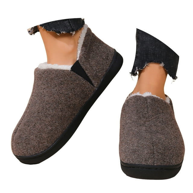 Leozcaa Womens Fuzzy House Slippers Bedroom Shoes Warm Lining Non Slip Memory Foam Slippers For Mens