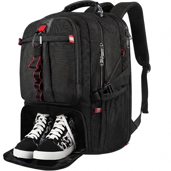 YOREPEK Travel Backpack, 50L Laptop Backpack with Shoe Compartment for Men and Women, Fits 17 inch Notebook, Black