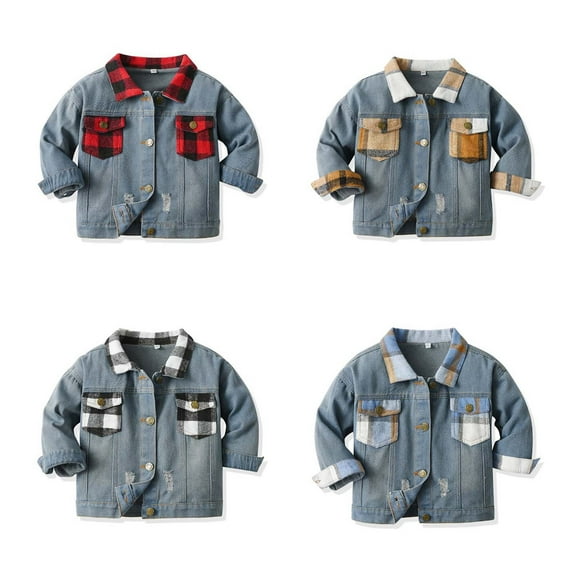 Avtoify Boys Jacket Casual, Toddler Boy Fall Clothes Leisure, Children's Denim Jacket, Plaid Short Jacket, Children's Short Jacket, Boys' and Girls' Denim Apparel