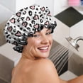 thumbnail image 5 of Shower Caps,Pink and Black Of Leopard Print Waterproof Shower Cap for Women 4 Pieces,Double Reusable Hair Cover for Shower PEVA Elastic Stretch Hem, 5 of 7