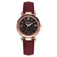 thumbnail image 1 of Reloj analógico con esfera redonda para mujer, correa de cuero PU, reloj de pulsera de cuarzo (rojo), 1 of 3