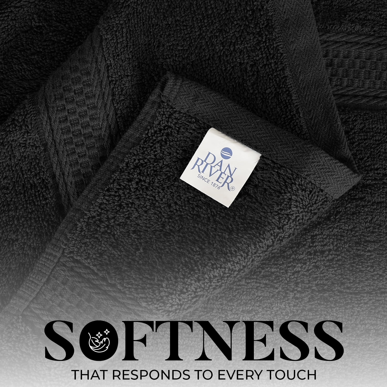 Dan River Bath Towel 4 Pack 27x54 in Ultra Soft Quick Drying Cotton Towel - Black