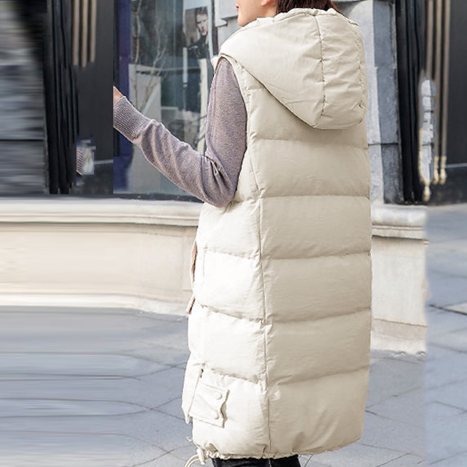 TOWED22 Women s Long Puffer Vest Jacket with Hooded Thick Sleeveless Puffer Jacket Mid Length Winter Coats White XXL Walmart