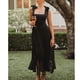 thumbnail image 4 of Vestido sin mangas para mujer, con cordones, tirantes en los hombros, dobladillo con volantes, cintura alta, cinturón, aberturas laterales, vestido de verano negro S, 4 of 5
