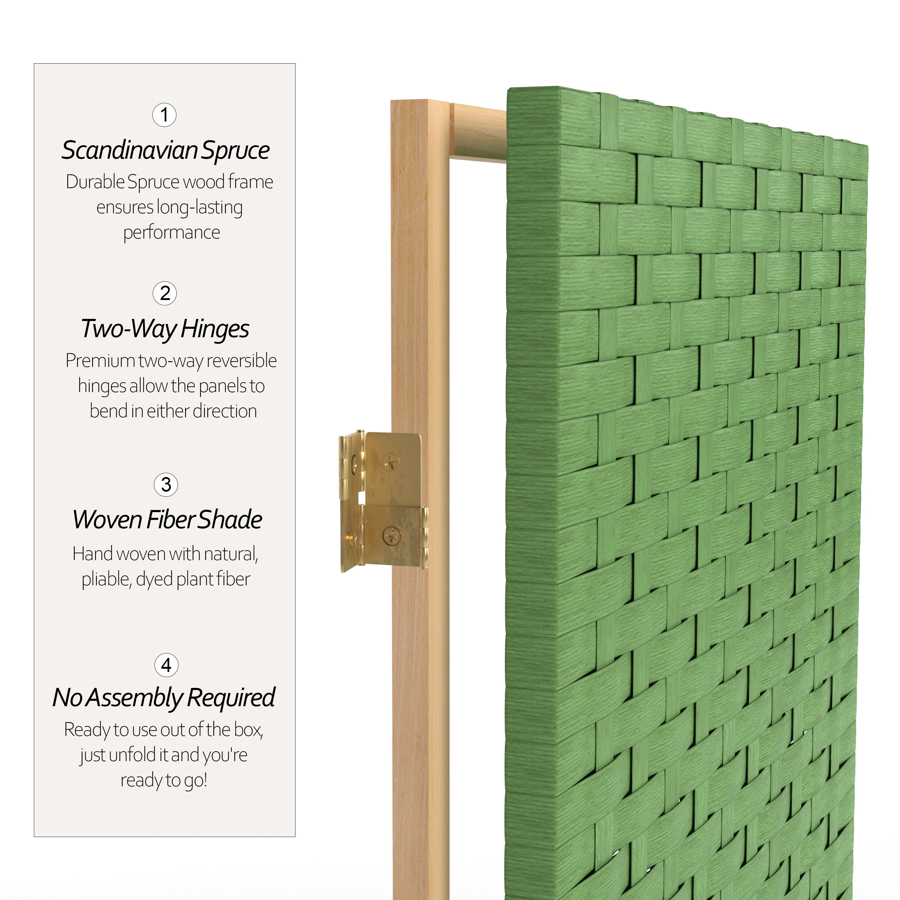 Red Lantern 4 ft. Short Woven Fiber Folding Screen - Light Green - 6 Panel