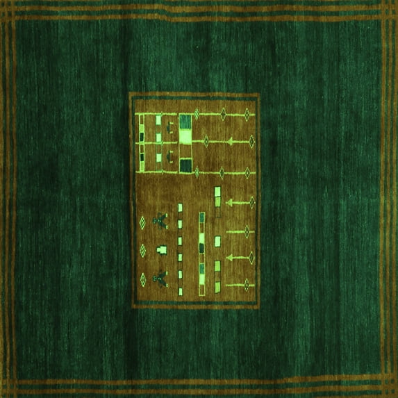 Ahgly Company Indoor Square Abstract Green Contemporary Area Rugs, 5' Square