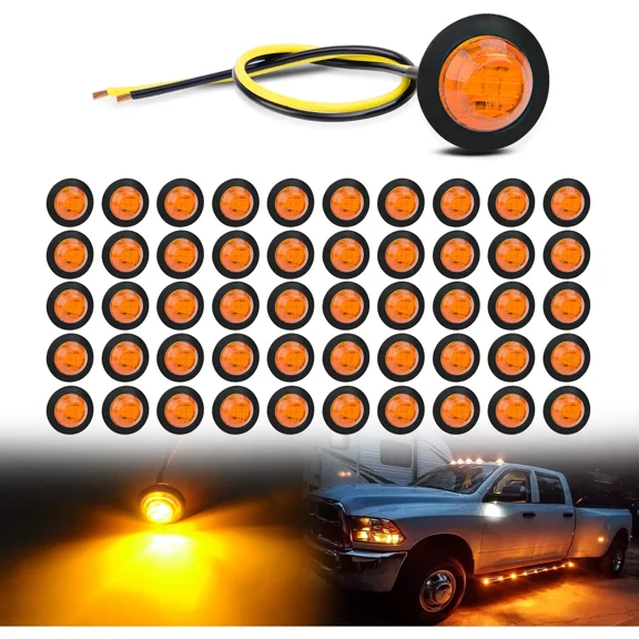Nilight 50 PCS 3/4” Round Clearance LED Front Rear Side Indicator Bullet Marker Light for Truck RV Car Bus Trailer Van Caravan Boat 12V Amber, 2 Years Warranty