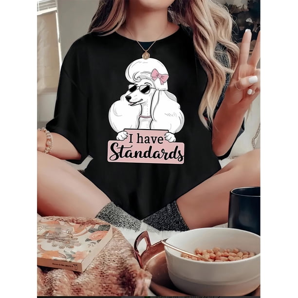 Camiseta De Manga Corta Con Cuello Redondo Para Mujer, Camisetas De Verano Para Uso Diario Y ViajesChic & Comfy Women's T-Shirt with Fun Dog Print - Casual Crew Neck, Short Sleeve, Stretchy Polyeste