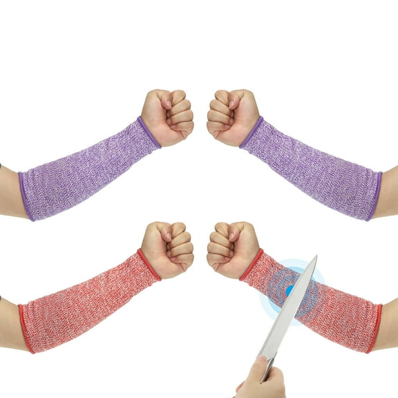 8 Inch Cut Resistant Sleeve Arm Safety Protectors Sleeves Forearm HPPE Level 5 Protection, XXS Purple/Red 2 Pairs