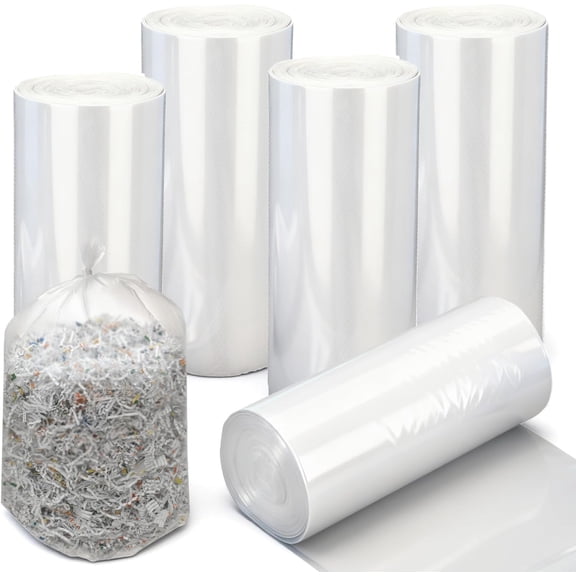 100 Pcs 8.5 Gallon Shredder Bags - 24×14" White Clear Trash Liners (5 Rolls×20) for Home Office