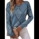 thumbnail image 2 of Suéteres de Punto de Larga con Cuello Redondo y Aberturas para Mujer, de Crochet, Holgados e Informales, con Lentejuelas. Azul XL, 2 of 9