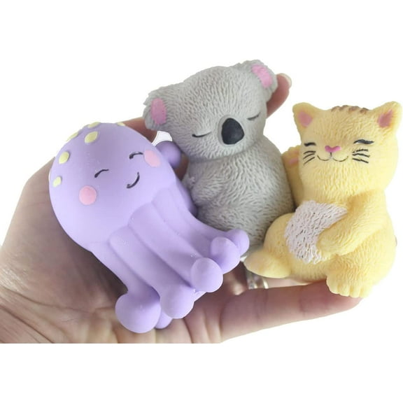 3 Soft Animal Stress Balls - Koala, Cat, Jellyfish - Soft Cream Doh Filled Stress Ball - Squishy Gooey Squish Sensory Squeeze Balls - Lover Gift (RANDOM COLORS)