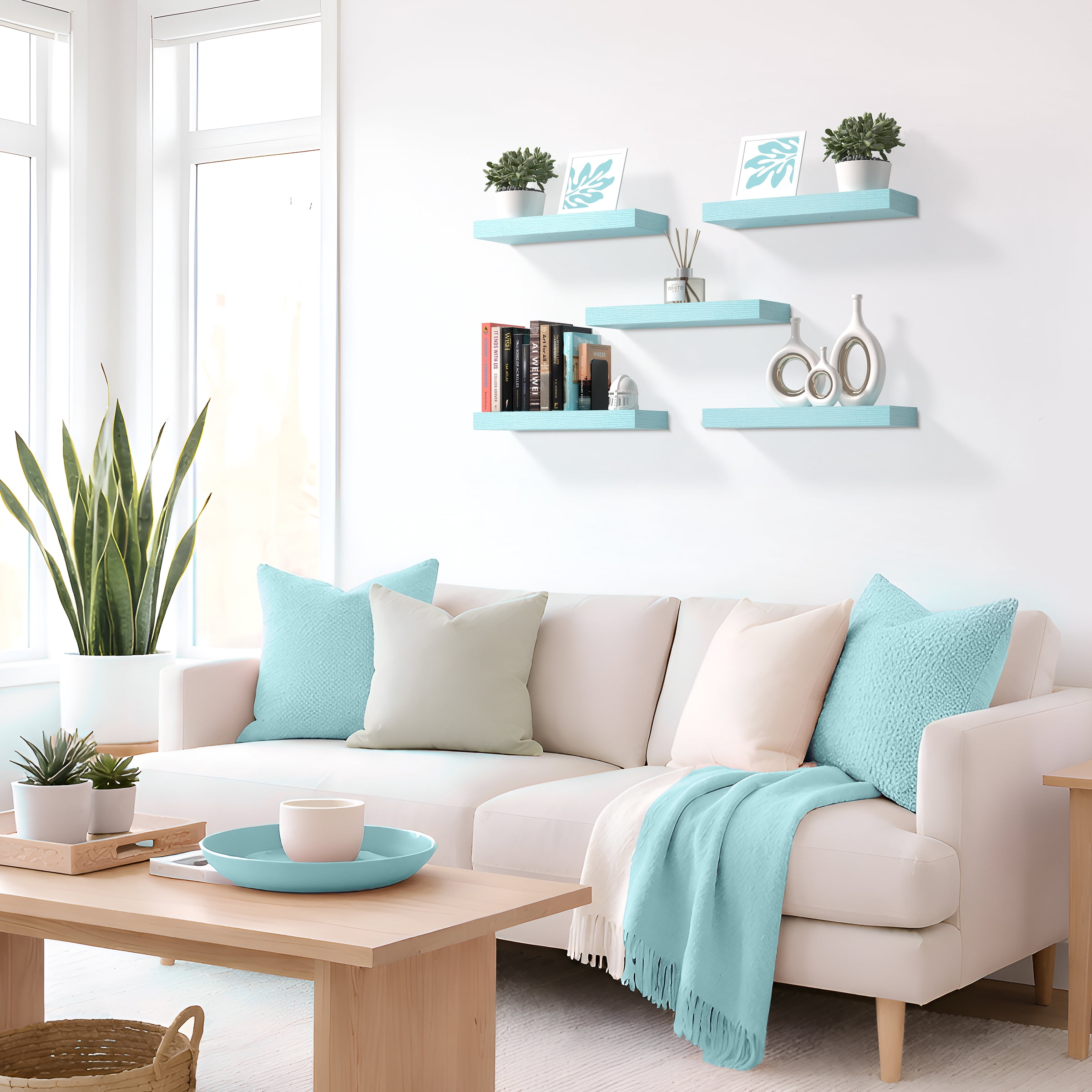 Sorbus 16.25" Floating Wall Shelves, 3 Pack, Ocean Blue, Invisible Brackets, Home Decor