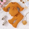 thumbnail image 2 of BOOMNY Girls Outfit 2 Peice Sets Solid Ribbed Long Sleeve Bodysuit Flared Pants Sets for Kids Soft Clothing Set, 2 of 9