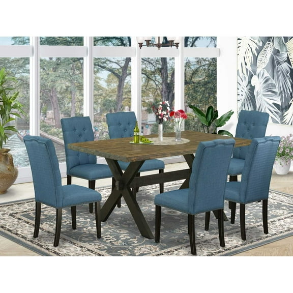 East West Furniture X-Style 7-piece Wood Dining Table Set in Black
