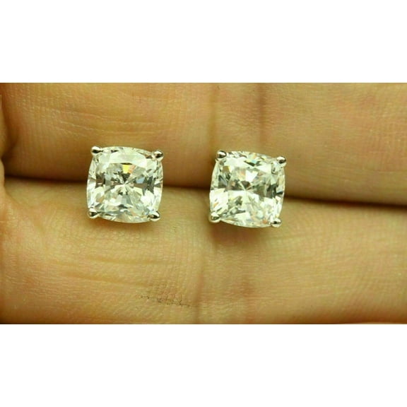 2 Ct Cushion Cut Lab Created Diamond Solitaire Stud Earrings 14k White Gold Plated Silver