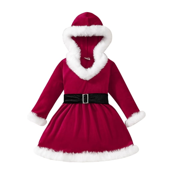 Christmas Toddler Girls Dress,Santa Claus Dress Trim Velvet Long Sleeve Christmas Outfits Christmas COS Holiday Party Dress 5-6 Years